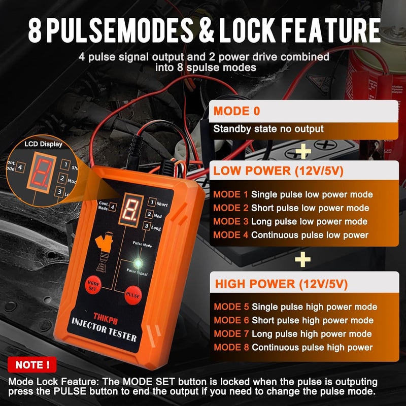 THIKPO Universal Fuel Injector Tester and Cleaner Tool Kit, DIY Cleaning Tool Kit, 8 Pulse Modes, 4 Wire Dual Channel for 2 Fuel Injectors, 8 Size Cleaning Adapters, 12V/5V Output Power - Image 4